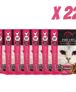 Fine Cat שרוול מעדן פאוץ לחתולים עוף סטרלייז - 22 יח * 100 גרם