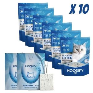 מנוי כל חודשיים מודיפיי חול קריסטלי איכותי לחתולים 3.8 ליטר – 10 יח’ + 2 תליון מודיפיי! כולל משלוח עד הבית!