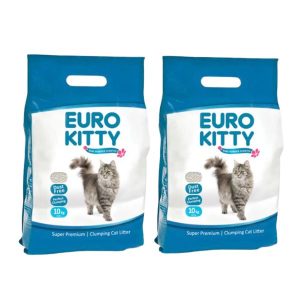 זוג יורו קיטי חול לחתולים מתגבש בניחוח טלק עדין כולל משלוח עד הבית! - 10 ליטר * 2 יח'