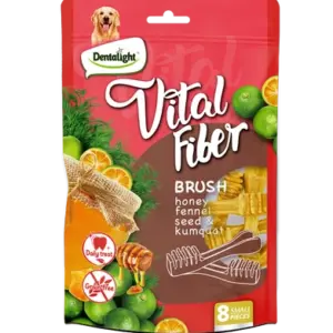 Vital Fiber חטיף דנטלי בצורת מברשת שיניים בטעם דבש זרעי שומר ותפוז 80 גרם