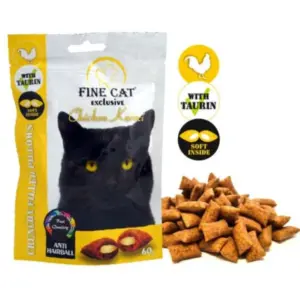 פיין קט Fine Cat חטיף כריות אנטי היירבול עם קרם עוף - 60 גרם