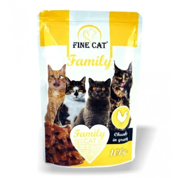 Fine Cat פיין קט פמילי מעדן פאוץ לחתולים עם עוף - 100 גרם