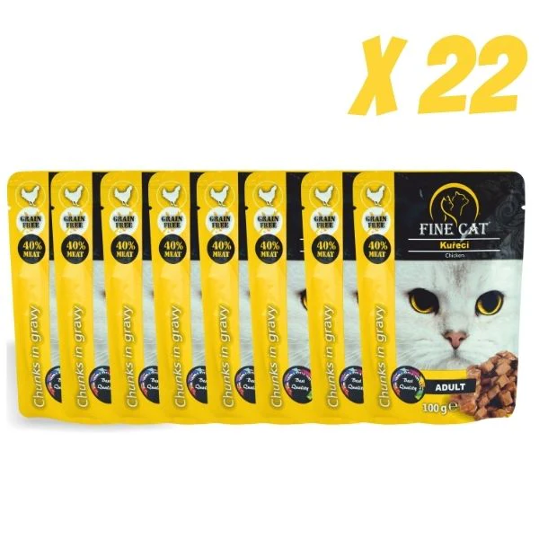 Fine Cat שרוול מעדן פאוץ לחתולים עם עוף - 22 יח * 100 גרם