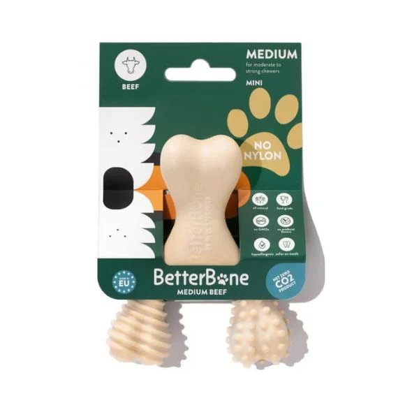 בטר בון Better Bone צעצוע לעיסה לכלבים עוצמה בינונית בטעם בקר - מיני