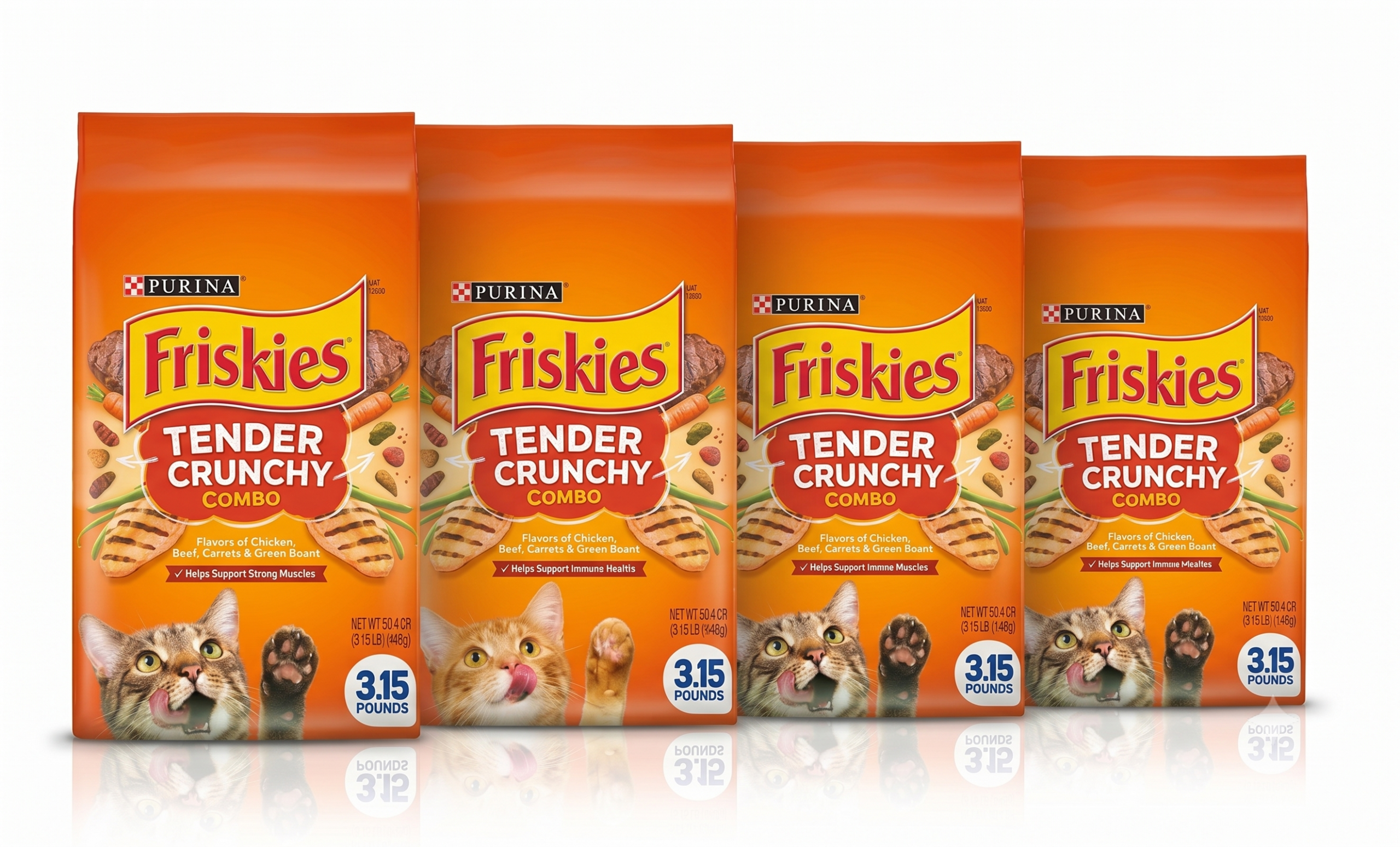 רביעיית פריסקיז Friskies Grillers Barbecue מעדני גריל מזון יבש לחתולים – סה"כ 5.6 ק"ג